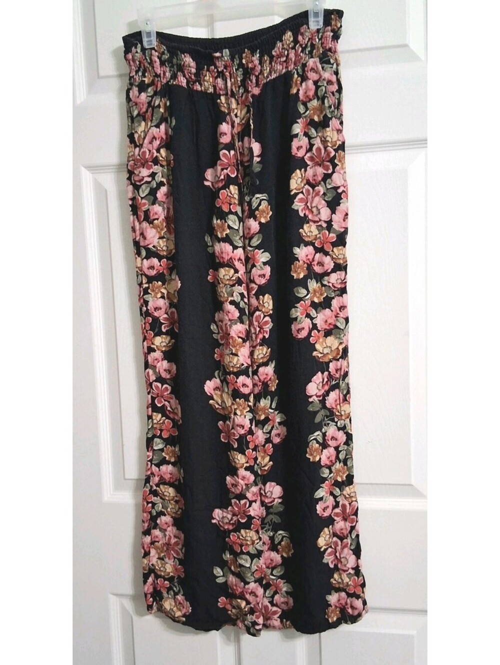 Maurices Black And Rose Palazzo Pants, Pockets, Elastic Waist W/Ties, Small, GUC